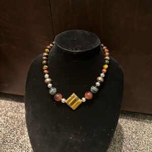 Hand Crafted Multi-Colored Tiger Eye & Sterling Silver Beaded Necklace